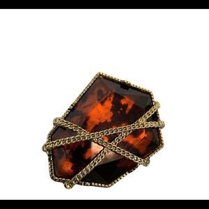 Bronze brown asymmetrical gold chain covered costume jewellery ring size 6